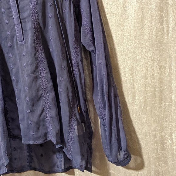 Democracy Blue Embroidered Sheer Blouse EUC - Picture 5 of 13